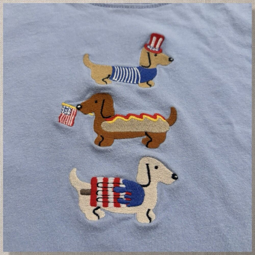 Janie and Jack Boys Hot Dog Dachshund Tee Size 4 Blue Patriotic 4th of July - Picture 2 of 6